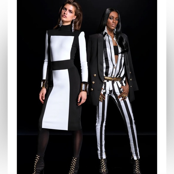 Balmain x H&M Black & White Colorblock Mock Neck Exposed Zipper Top Size 8 - Picture 3 of 11